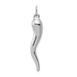14k White Gold 3D Italian Horn Cornicello Necklace Charm Pendant 34.56 x 4.86 mm
